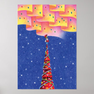 Poster Aurora e uma árvore de Natal.