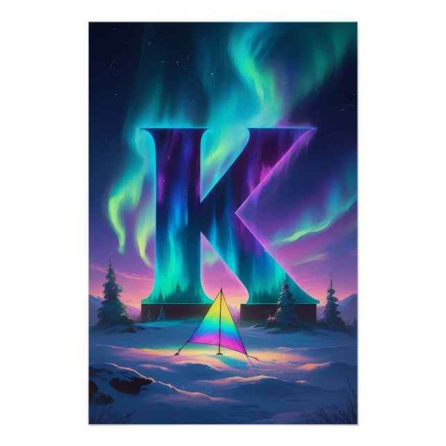 Pôster Aurora Letter K Poster | Northern Lights Art (Frente)