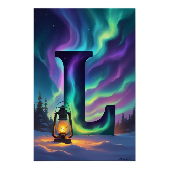 Pôster Aurora Letter L Poster | Northern Lights Art (Frente)
