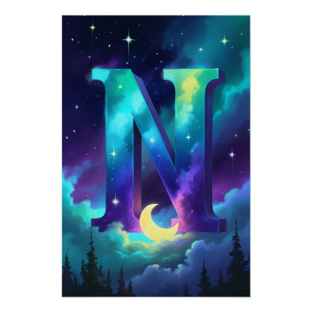 Pôster Aurora Letter N Poster | Northern Lights Art (Frente)