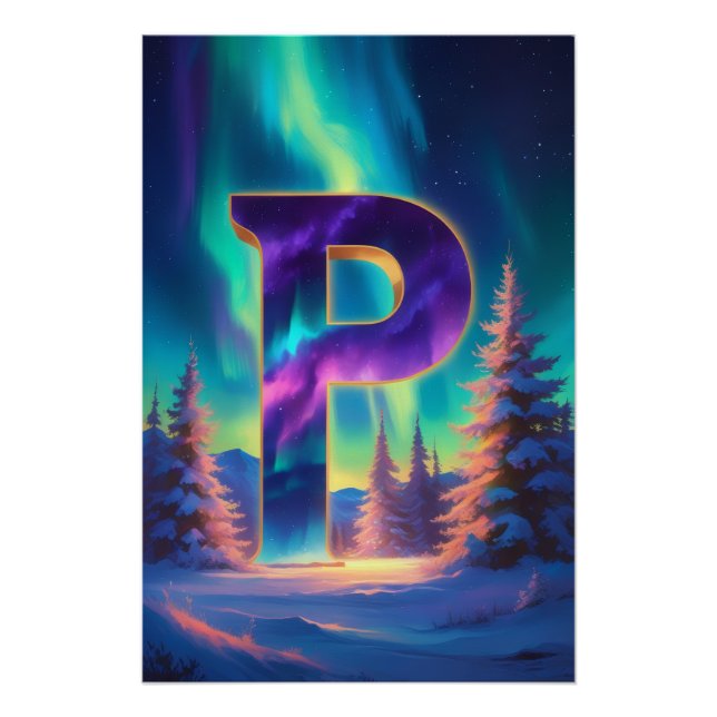 Pôster Aurora Letter P Poster | Northern Lights Art (Frente)