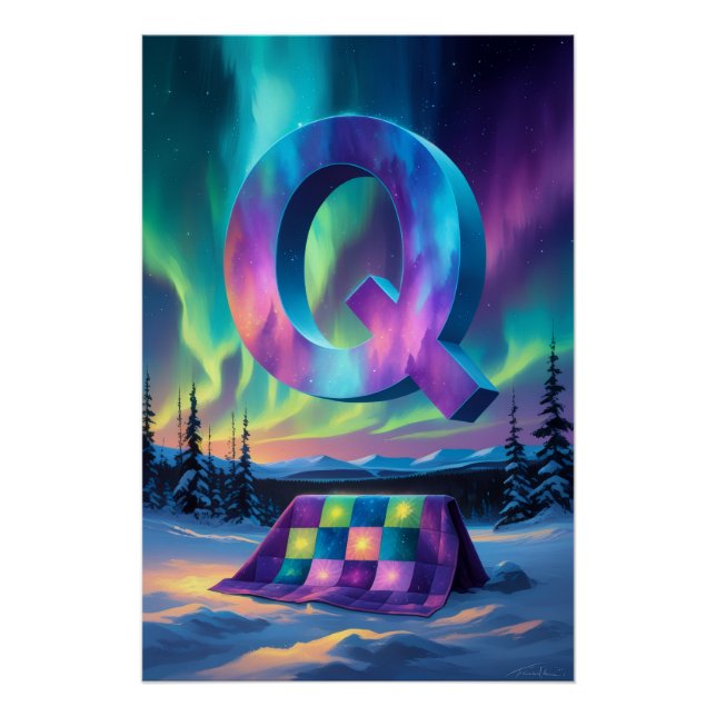 Pôster Aurora Letter Q Poster | Northern Lights Art (Frente)
