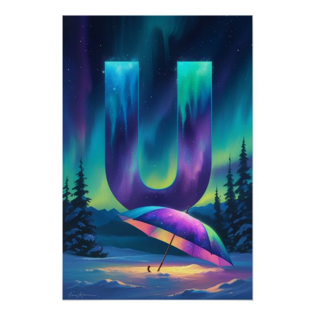 Pôster Aurora Letter U Poster | Northern Lights Art (Frente)