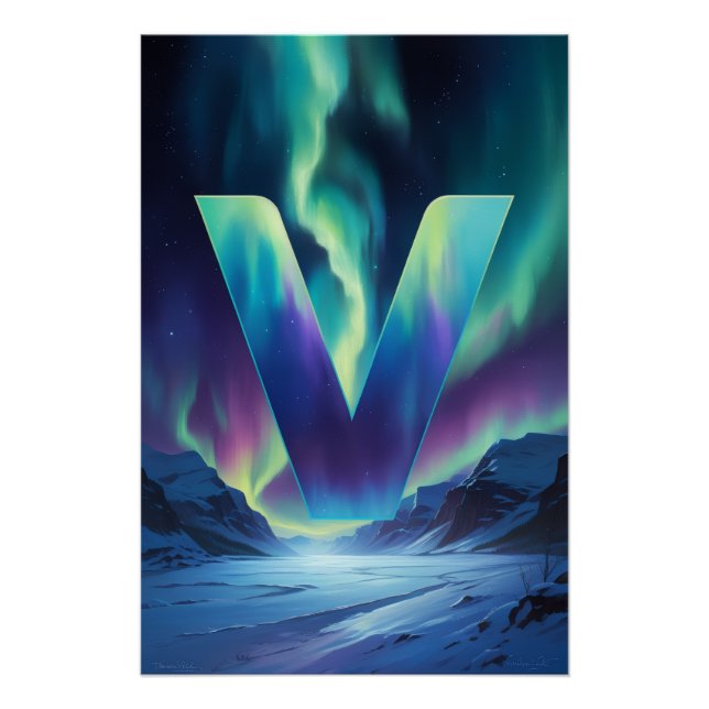 Pôster Aurora Letter V Poster | Northern Lights Art (Frente)