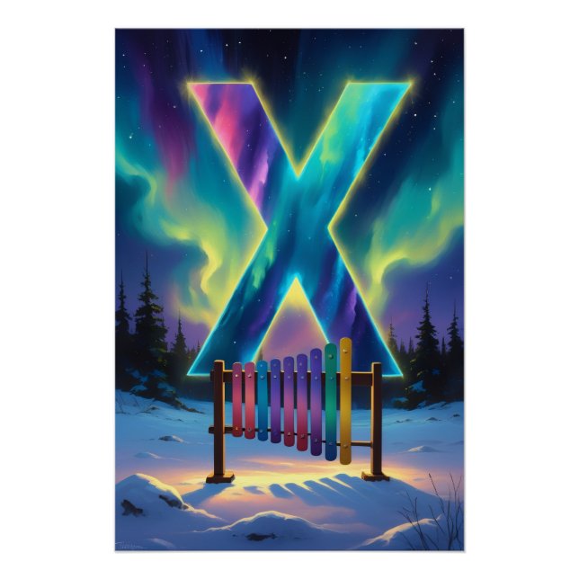 Pôster Aurora Letter X Poster | Northern Lights Art (Frente)