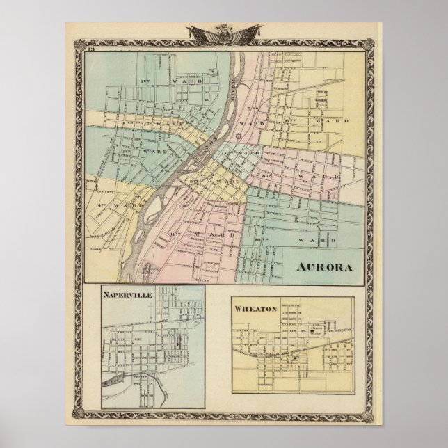 Poster Aurora, Naperville e Wheaton (Frente)