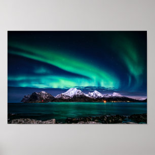 Poster Aurora Sky Lights Snow Mountain Lake