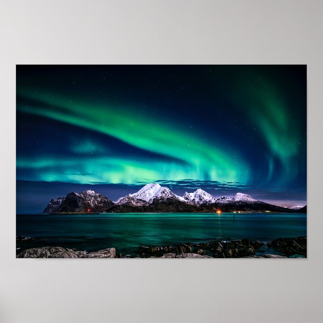 Poster Aurora Sky Lights Snow Mountain Lake (Frente)