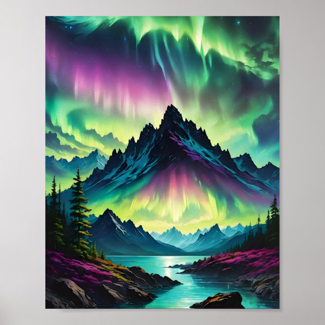 Poster Aurora Sobre O Lago Mountain (Frente)