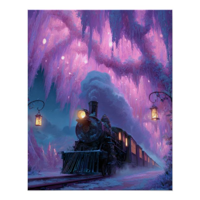Pôster Aurora Train Tunnel Purple Fantasy Art (Frente)