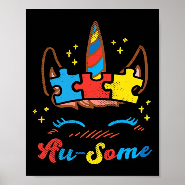 Poster Ausome Unicorn Face Puzzle Autism Awareness Asl Gi (Frente)