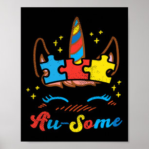 Poster Ausome Unicorn Face Quebra-cabeça Autismo Consciên