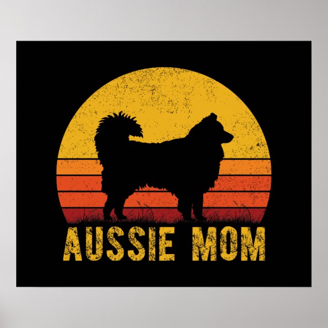 Poster Aussie Mãe Australiana Shepherd Cachorro Mãe Vinta (Frente)