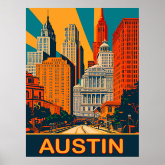 Poster Austin em cores vibrantes, Viagem