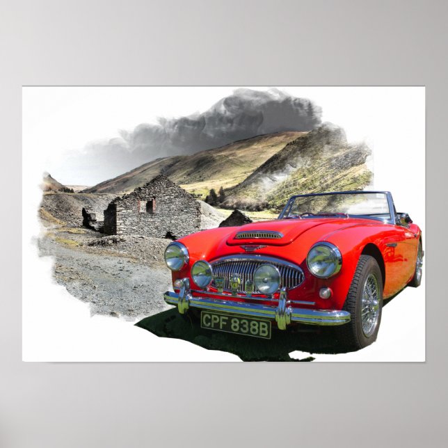Poster Austin Healey 3000 nas montanhas galesas (Frente)