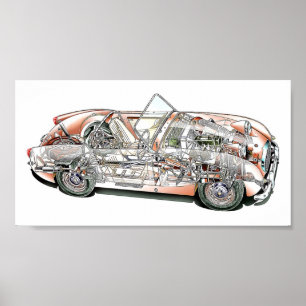 Poster Austin Healey bugeye sprite cutaway