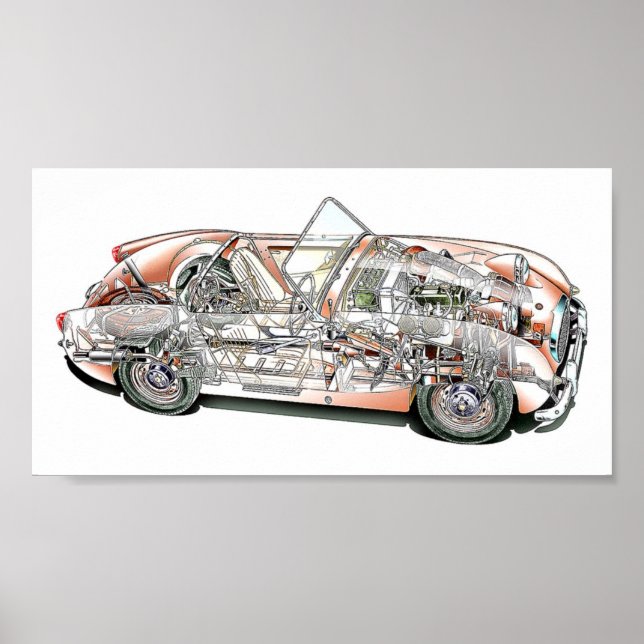 Poster Austin Healey bugeye sprite cutaway (Frente)
