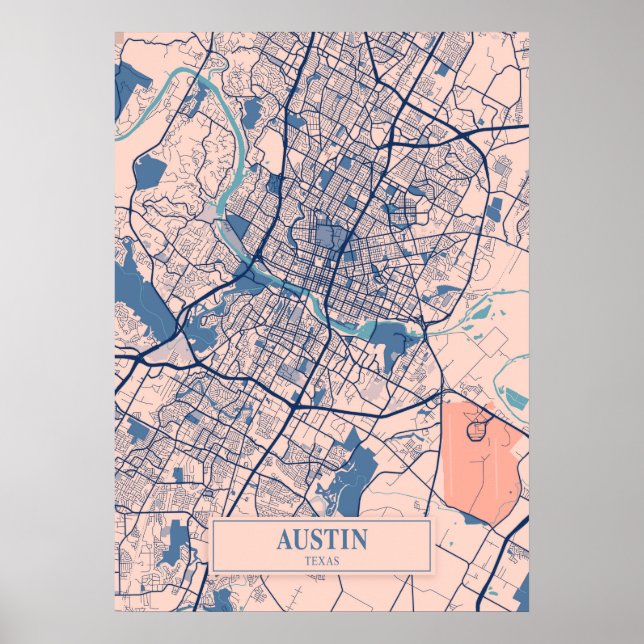 Poster Austin - Mapa da Cidade do Texas Breezy (Frente)