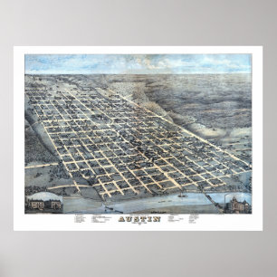Pôster Austin, mapa panorâmico de TX REMASTERED DIGITAL
