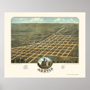 Poster Austin, mapa panorâmico do manganês - 1870