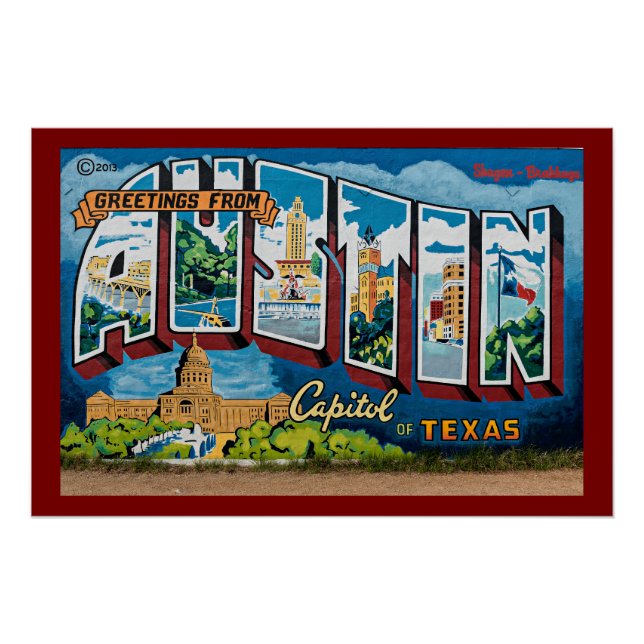 Pôster Austin, Saudações do Texas (Frente)