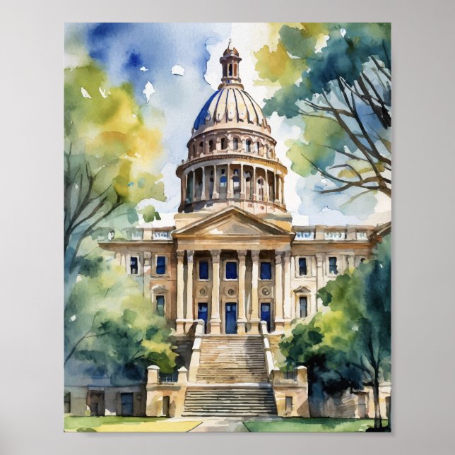 Poster Austin State Capital Texas Watercolor (Frente)