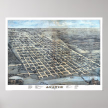 Austin, Texas Antique Aerial City Map de 1873