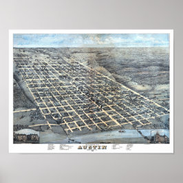 Pôster Austin, Texas Antique Aerial City Map de 1873