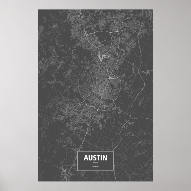 Poster Austin, Texas (branco a preto) (Frente)