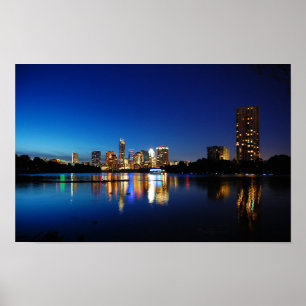 Pôster Austin Texas Centro Night Skyline Ladybird Lake