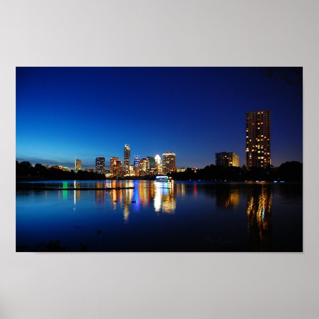Pôster Austin Texas Centro Night Skyline Ladybird Lake (Frente)