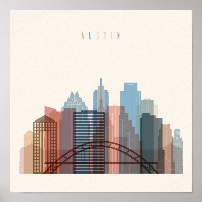 Poster Austin, Texas | Linha Skyline Cidade (Frente)