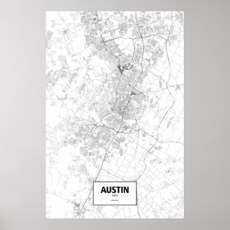 Poster Austin, Texas (preto em branco)