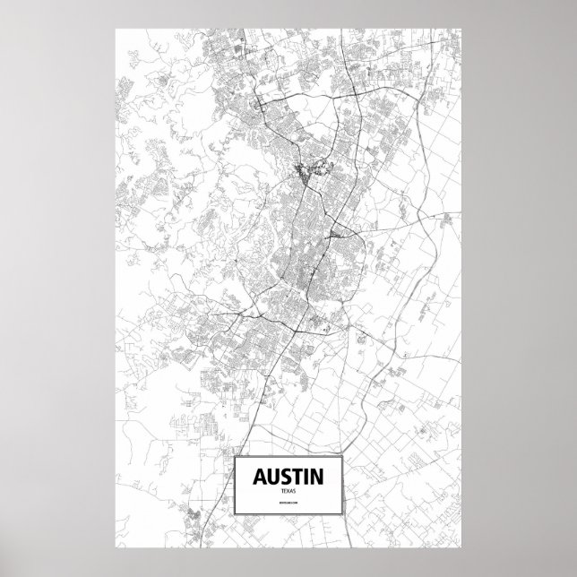 Poster Austin, Texas (preto em branco) (Frente)