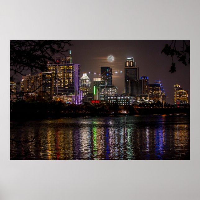Poster Austin, Texas Skyline Full Moon (Frente)