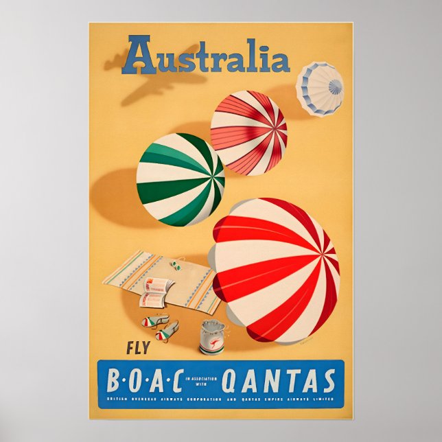 Poster Australia Art Australian Beach Print Qantas Travel (Frente)