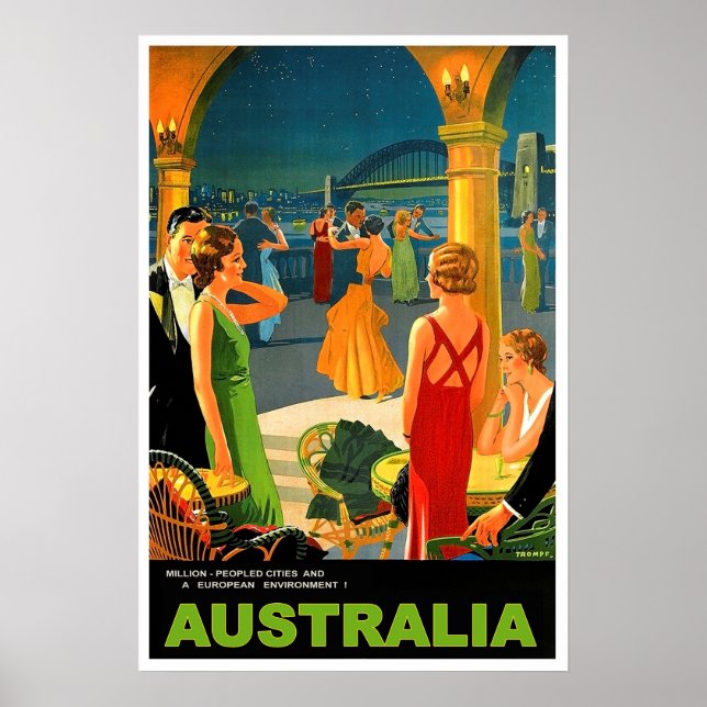 Poster Austrália, festa romântica à noite, viagens vintag (Frente)