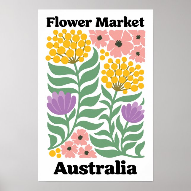 Poster Australia Flower Market Golden Wattle Pink Blossom (Frente)