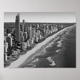 Poster Austrália Gold Coast preto e branco
