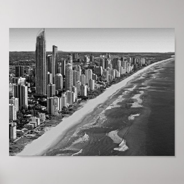 Poster Austrália Gold Coast preto e branco (Frente)