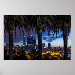 Poster Austrália, Perth, linha do horizonte da cidade do