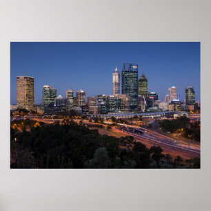 Poster Austrália, Perth, panorama da cidade a partir do K