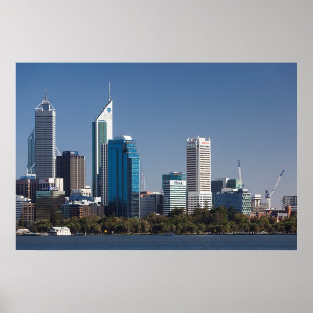 Pôster Austrália, Perth, panorama da cidade a partir do r (Frente)
