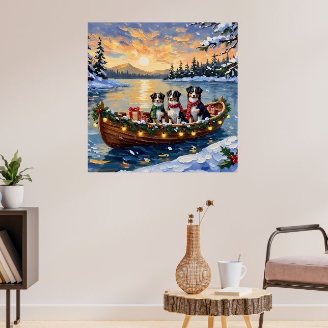 Poster Australian Shepherd Christmas Boat Holiday (Sala de Estar 3)