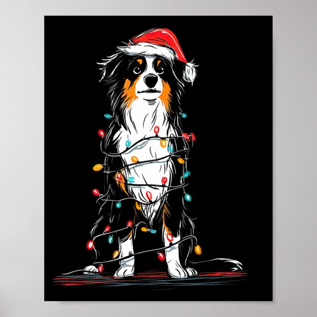 Poster Australian Shepherd Christmas Graphics Dog Lights  (Frente)
