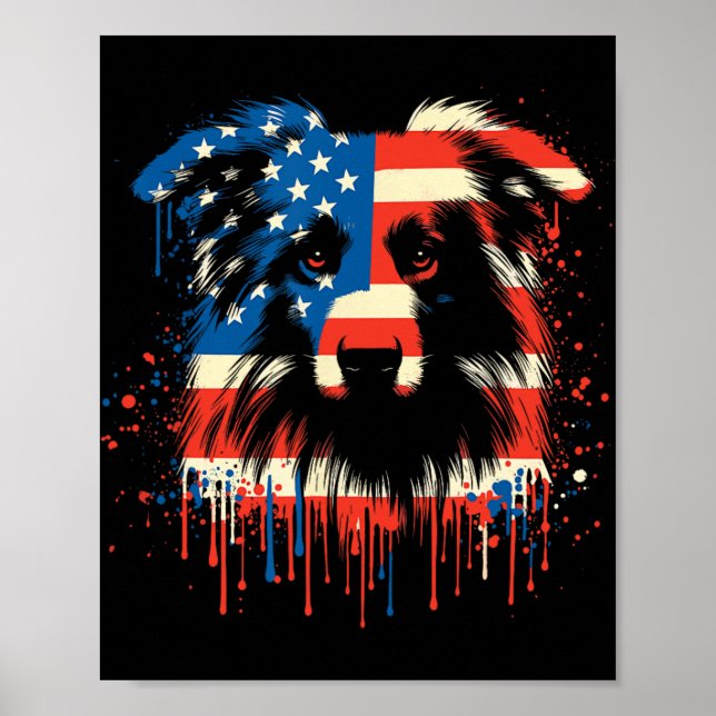 Poster Australian Shepherd com Gotejamento de Tinta Bande (Frente)