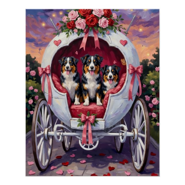 Pôster Australian Shepherd Dog Valentine's Day  (Frente)