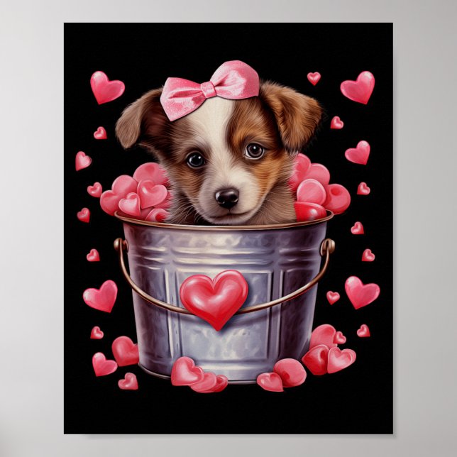 Poster Australian Shepherd Dog Valentines Puppy Love Hear (Frente)