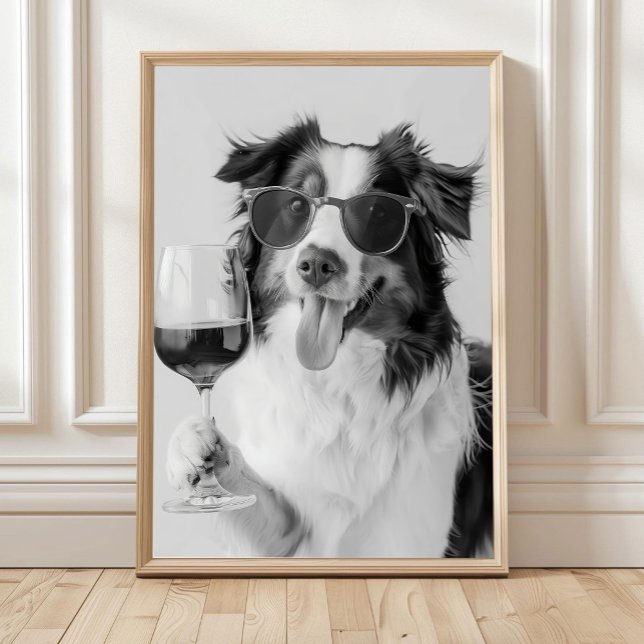 Poster Australian Shepherd Holding Wine Wall Art, Black a (Criador carregado)