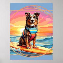 Poster Australian Shepherd Surfing